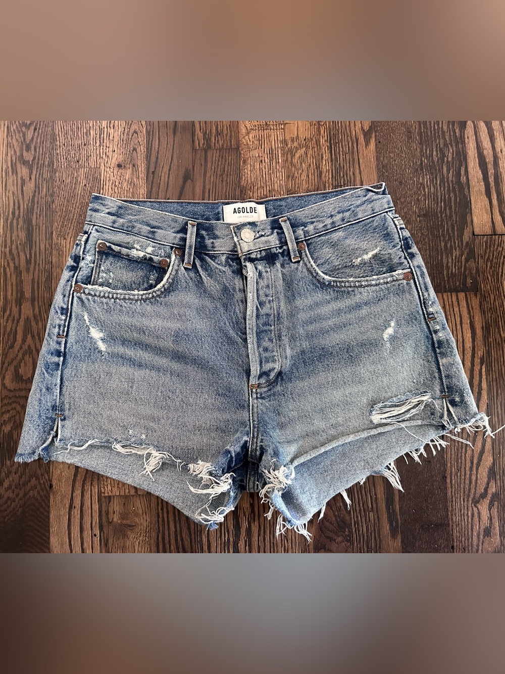 Agolde Light Blue Distressed Jaden Denim Shorts